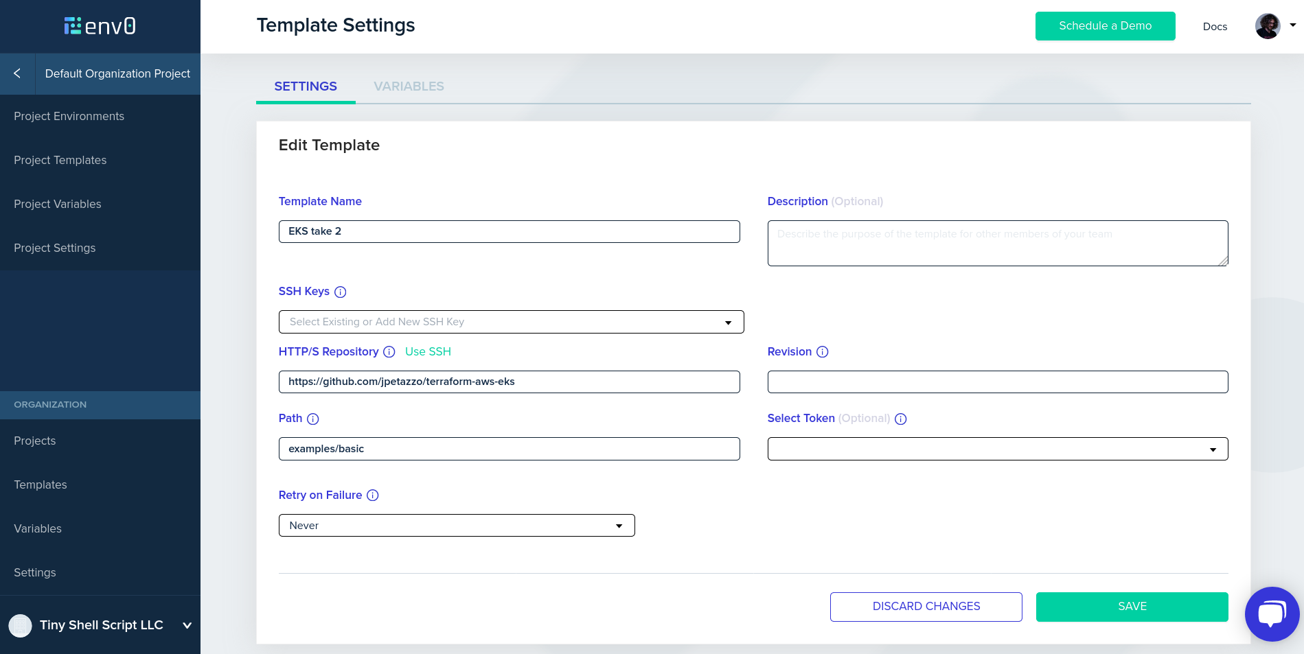 Screenshot of the template creation interface